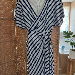 Lauren Ralph Lauren Navy and White Striped Wrap Midi Dress